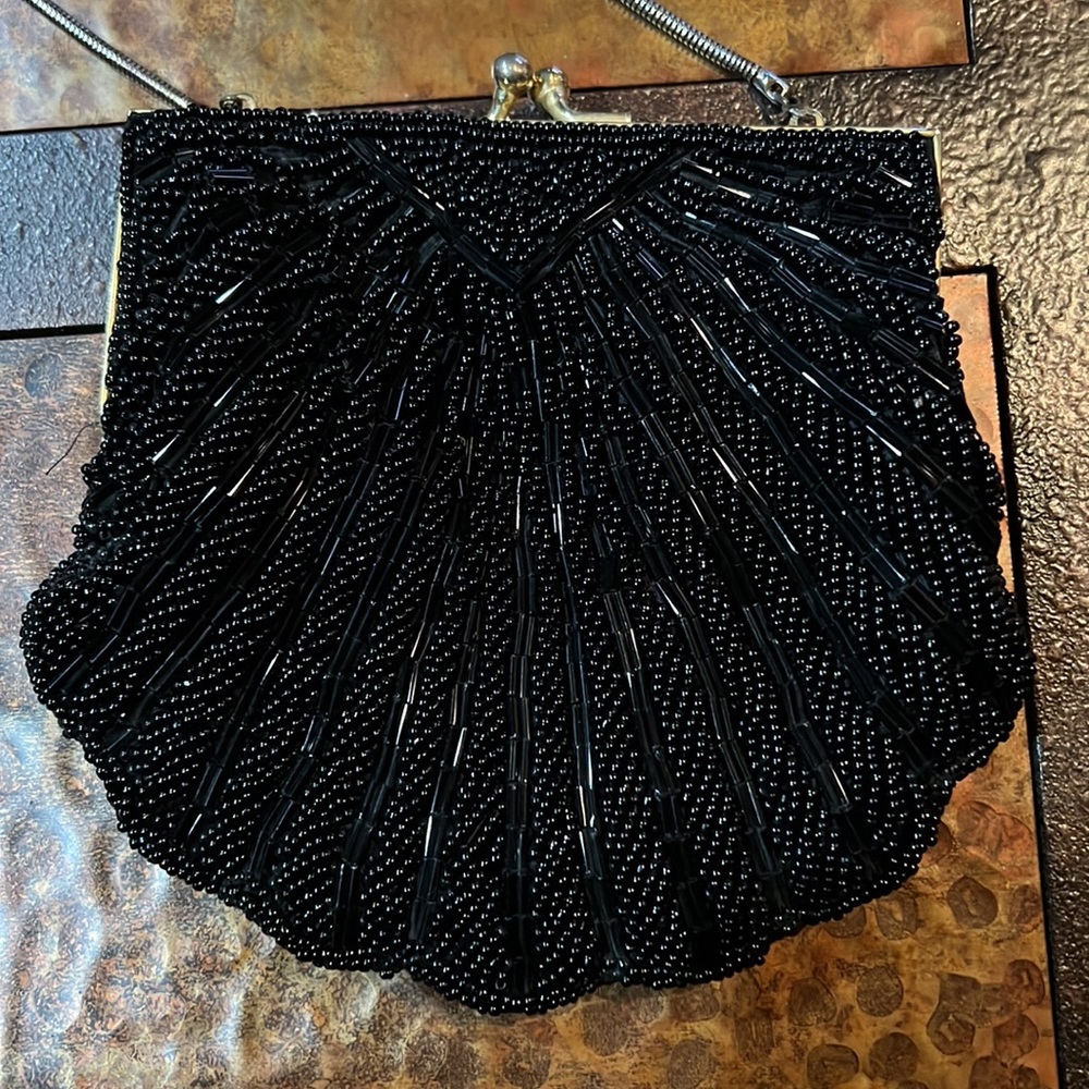 Mervyn’s Handmade in China Black Beaded Special Occassion Bag Clutch & Shoulder